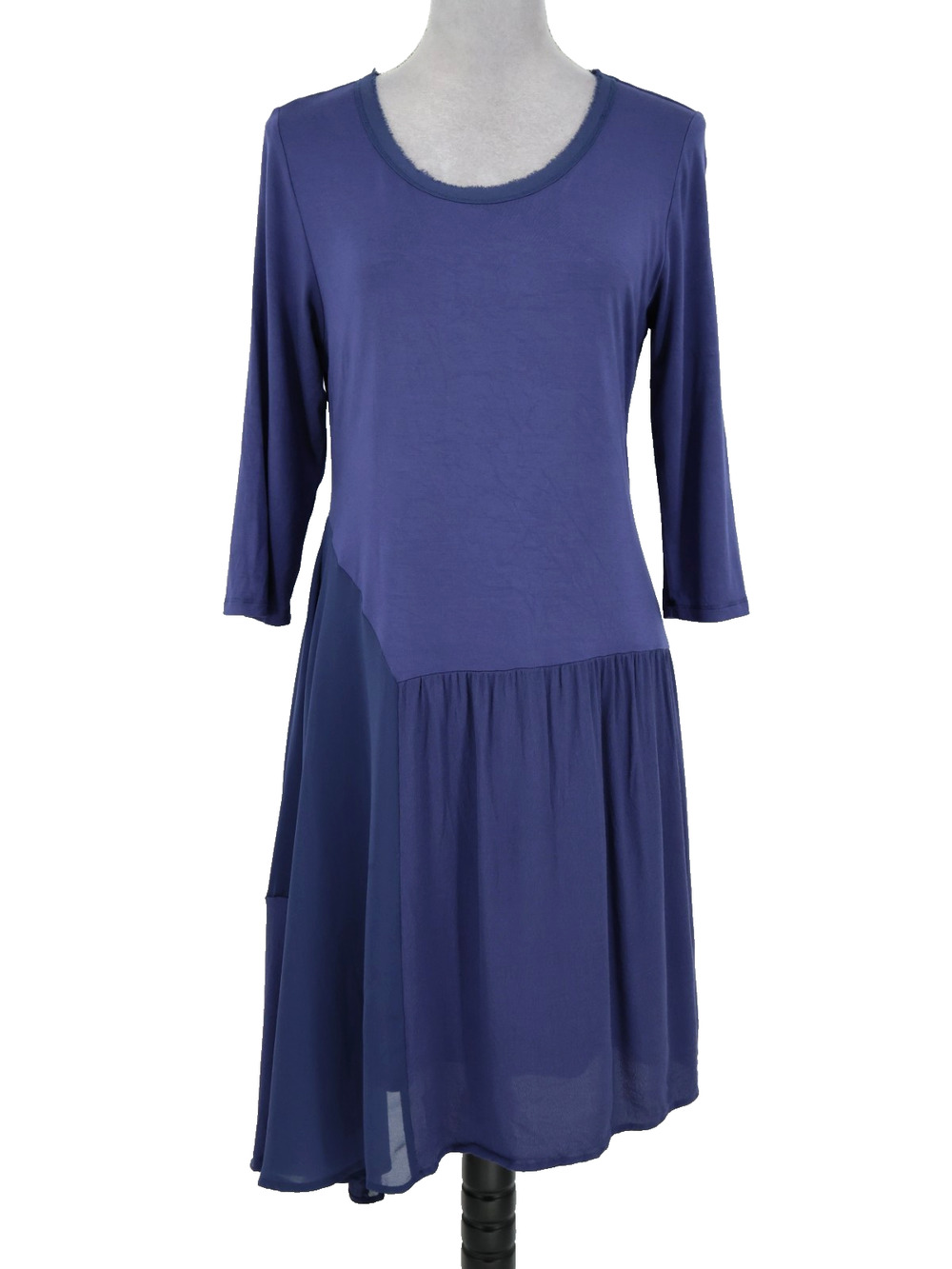 Soft Surroundings Dress Petites PM MP Navy Blue Stretch Knit Chiffon Mixed Media